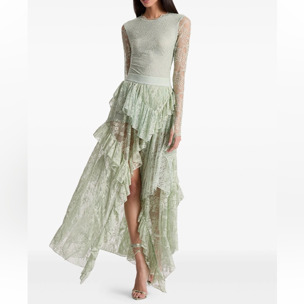 Alice + Olivia Karys Mixed Media Skirt In Green Tea - Picture 3 of 12